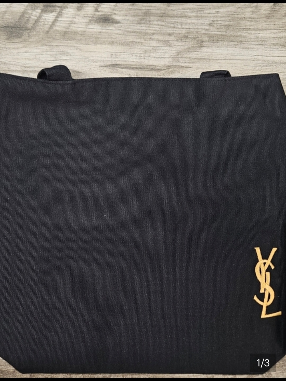 Yves Saint Laurent Black Canvas Tote with Gold YSL Emblem
